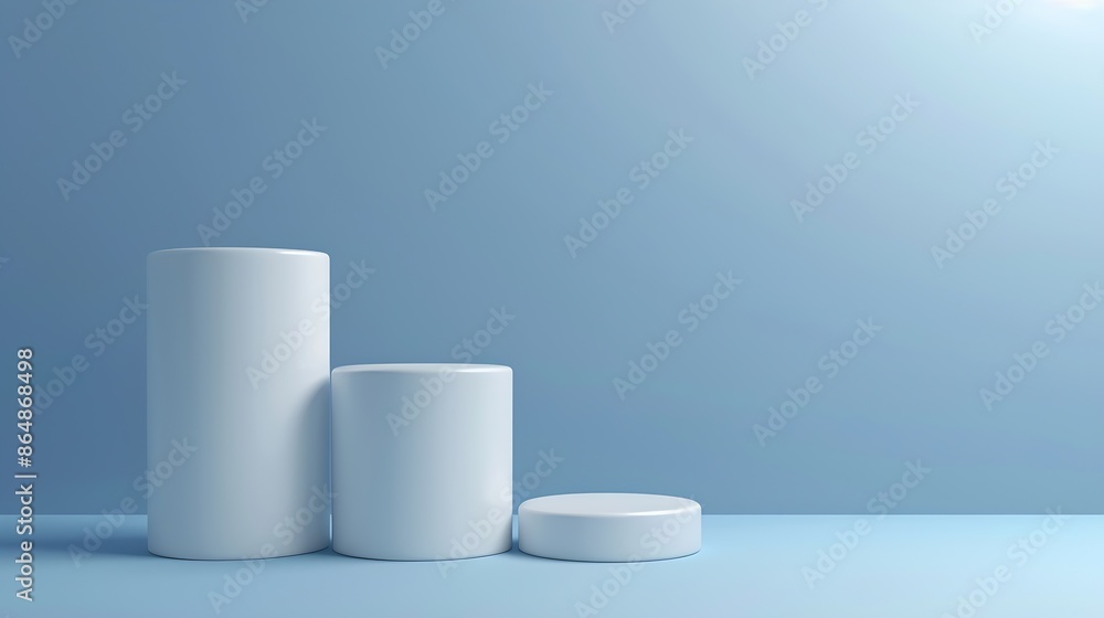 Three cylindrical figures in a row descending 3D graph or chart on blue background Concept of business sales and increasing or decreasing dynamics : Generative AI Three cylindrical figures in a row descending 3D graph or chart on blue background Concept of business sales and increasing or decreasing dynamics : Generative AI