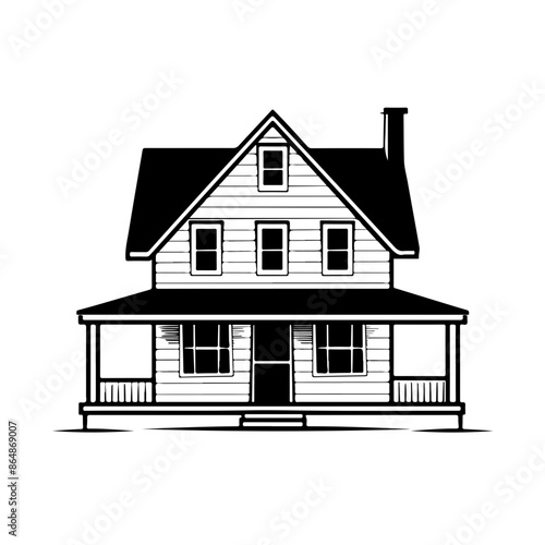 Small house with porch and chimney Vector Logo