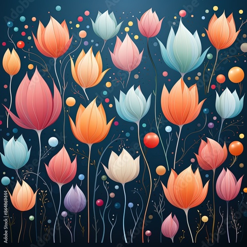 Whimsical Children's Art Style Tulip Repeating Pattern Design