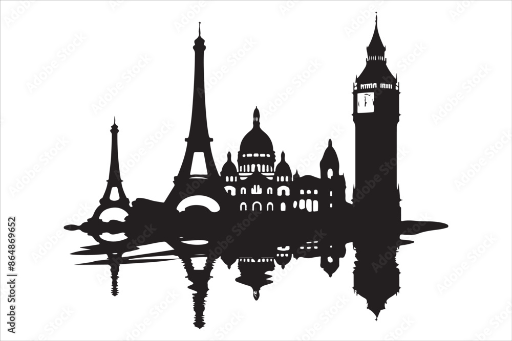 Obraz premium Famous, Sights, Silhouette, Landmark, Iconic, Monument, Architecture, Travel, Tourism, Global, Scenic, Cityscape, Skyline, Destination, Outline, Historic, Building, Shadow, Sunset, Sunrise,