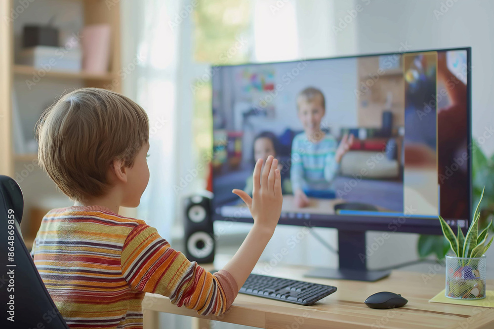 Smiling Student Raises Hand During Online Class At Home Smiling Student Raises Hand During Online Class At Home