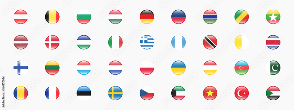 Round icons of flags of European countries. Flag vector icons on isolated background with realistic shadow. Vector set of flags of European countries. Vector EPS 10 Round icons of flags of European countries. Flag vector icons on isolated background with realistic shadow. Vector set of flags of European countries. Vector EPS 10
