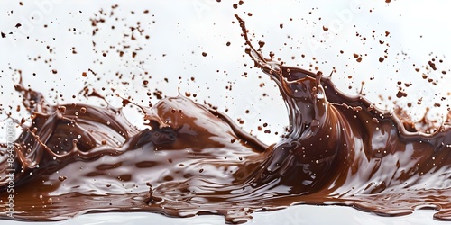 Celebrate World Chocolate Day with a Chocolate Wave Splash on White Background. Concept Food Photography, World Chocolate Day, Chocolate Splash, White Background, Delicious Desserts photo