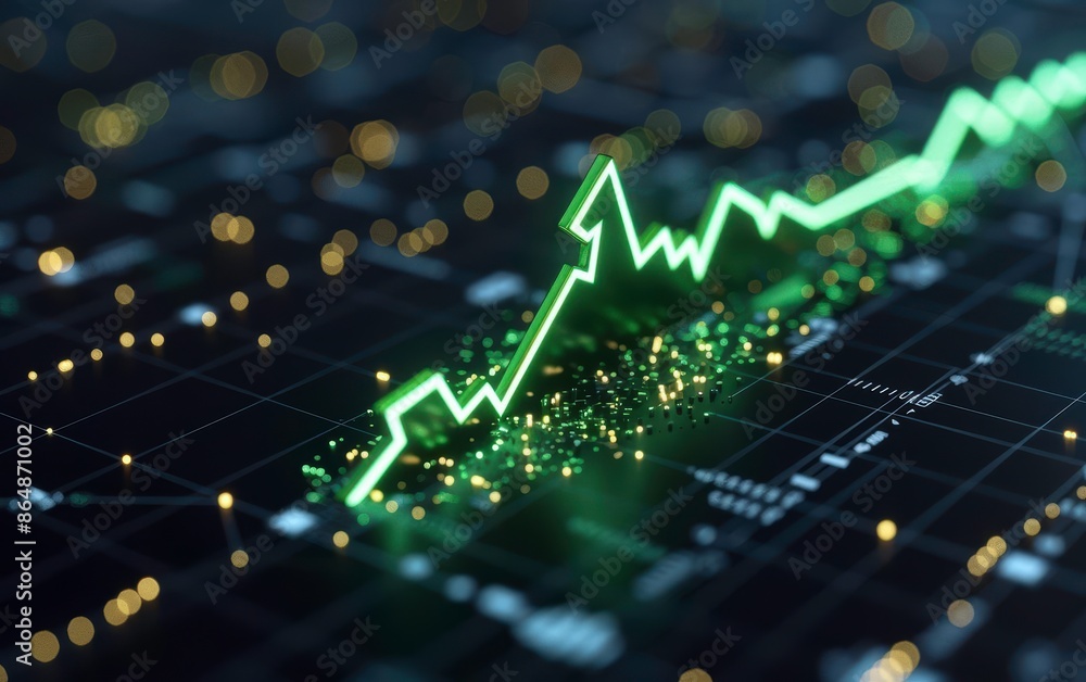 A glowing green line graph trending upwards, symbolizing growth and success in the financial market, set against a dark, futuristic background. A glowing green line graph trending upwards, symbolizing growth and success in the financial market, set against a dark, futuristic background.