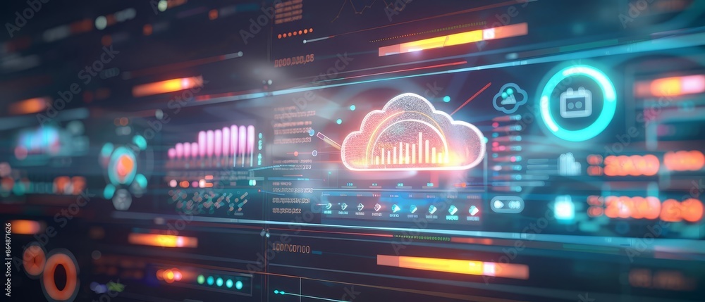 Futuristic cloud security dashboard monitoring and protecting data in real-time Futuristic cloud security dashboard monitoring and protecting data in real-time