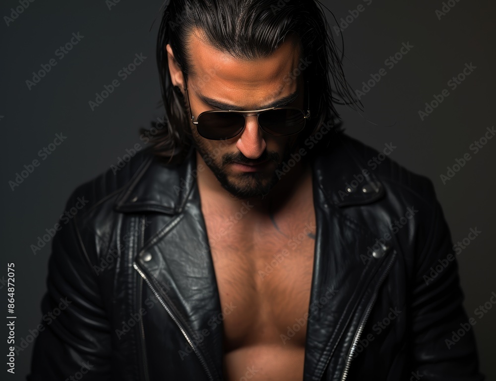 Fototapeta premium Mysterious man in leather jacket