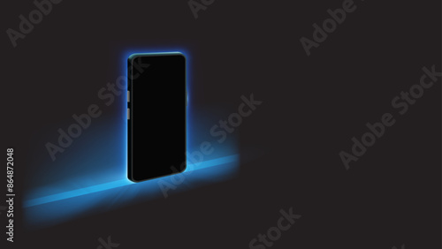 Glowing Smartphone Screen with Blue Background. Side Angle Vector Illustration