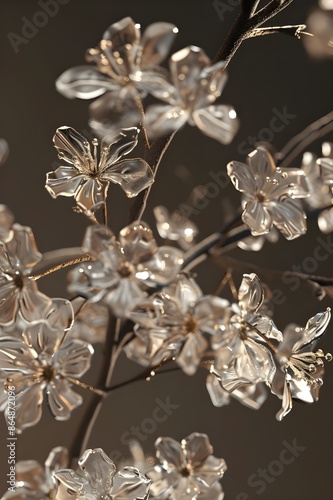 Melatti flower cluster Subsurface Scattering Material, Octane Render (OC renderer), Cinema 4D (C4D), and 3D modeling glossy appearance, Branching, Tree limbs, Close-up, Rich details,  photo