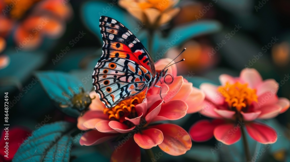 Obraz premium Beautiful Butterflies on Colorful Flowers