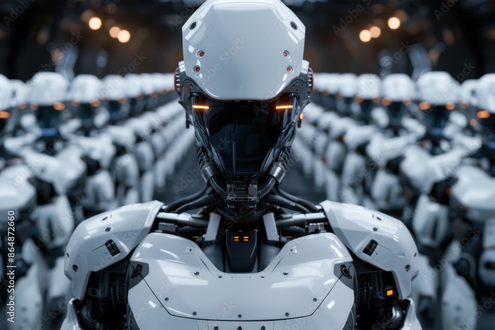 futuristic robot army standing in formation futuristic robot army standing in formation