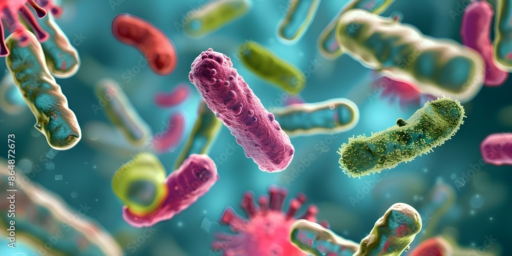 Microscopic View of Diverse Bacteria and Viruses in Close-up Detail. Concept Microscopic Photography, Bacteria, Viruses, Close-up Detail, Microbiology Science Microscopic View of Diverse Bacteria and Viruses in Close-up Detail. Concept Microscopic Photography, Bacteria, Viruses, Close-up Detail, Microbiology Science
