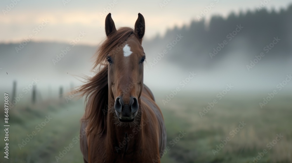 Obraz premium Majestic horse in misty field