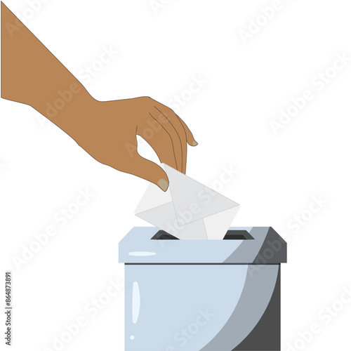 Hand Casting Vote in Ballot Box. Illustration of Democracy and Election Process. Presidential election. Legislative election. Municipal election.