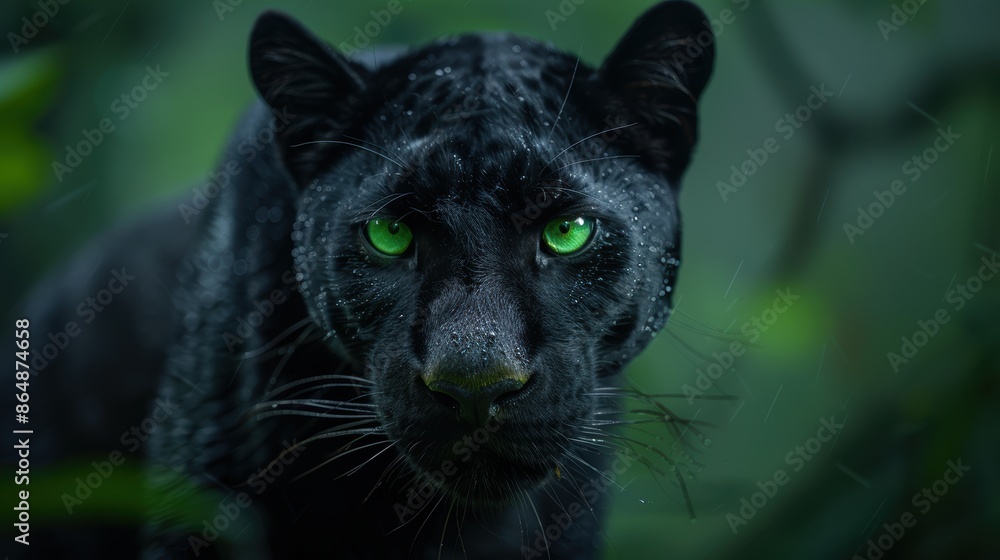 Intense gaze of a black panther in the wild Intense gaze of a black panther in the wild