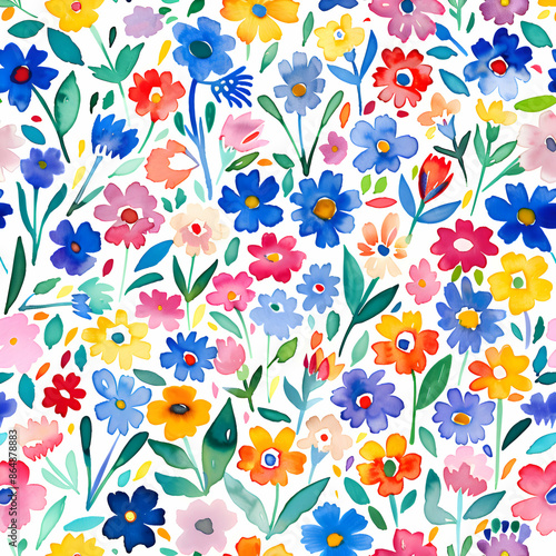 colorful flower watercolor seamless pattern,seamless pattern for beauty products,generative ai