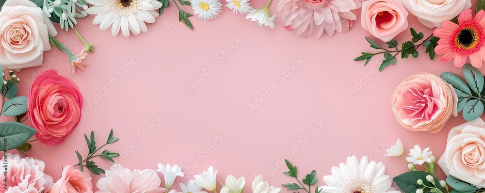 Spring floral frame, pastel gradient, vibrant peonies and daisies, cheerful and bright Spring floral frame, pastel gradient, vibrant peonies and daisies, cheerful and bright