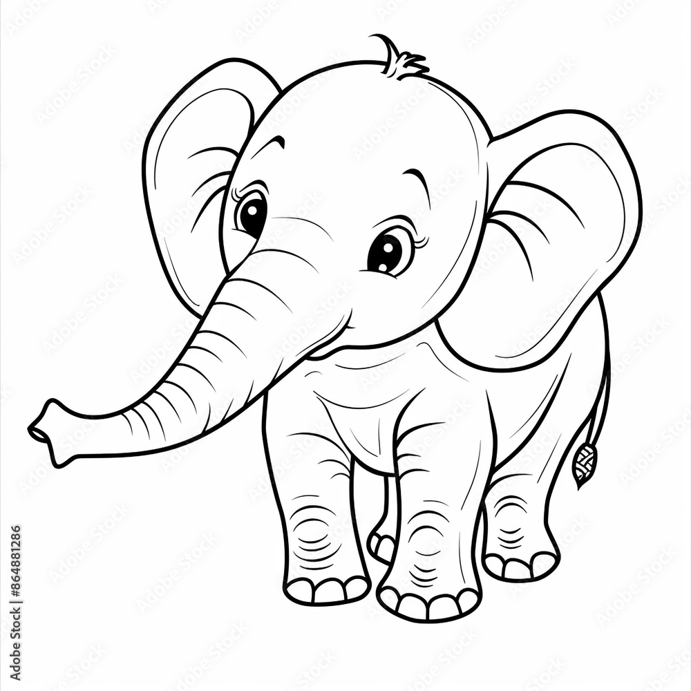 Naklejka premium Cartoon elephant, outlined for coloring, on a white background.