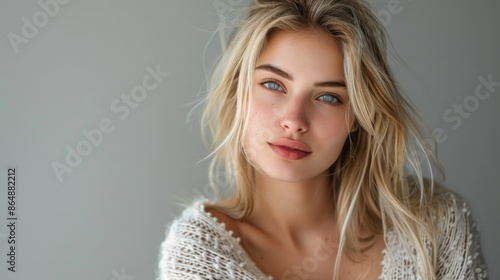 Serene Blonde Woman with Mesmerizing Blue Eyes Portrait