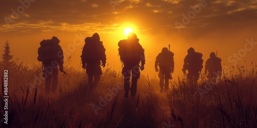 Silhouettes of Hikers at Sunset