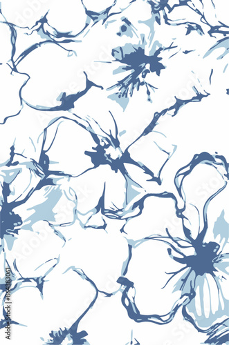 Seamless floral pattern with watercolor textured, abstract flower and leaf background, elements,Wallpaper, design, vecto, of flowers prepared for textile printing