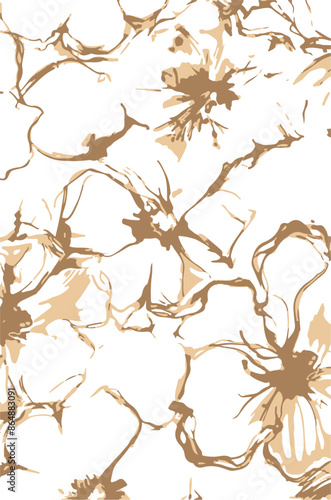 Seamless floral pattern with watercolor textured, abstract flower and leaf background, elements,Wallpaper, design, vecto, of flowers prepared for textile printing