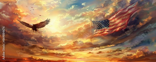 american flag with Bald eagle