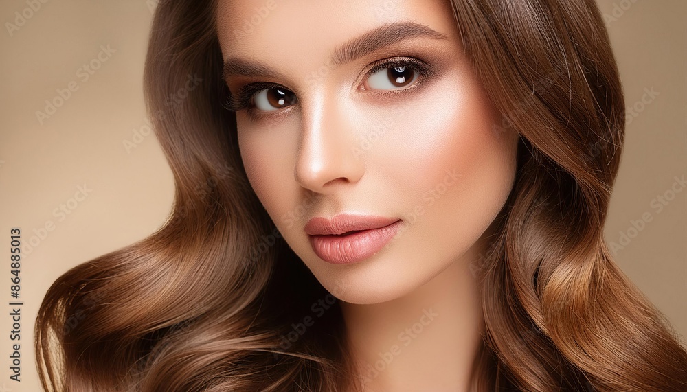 Model with Shiny Brown Hair and Makeup Model with Shiny Brown Hair and Makeup