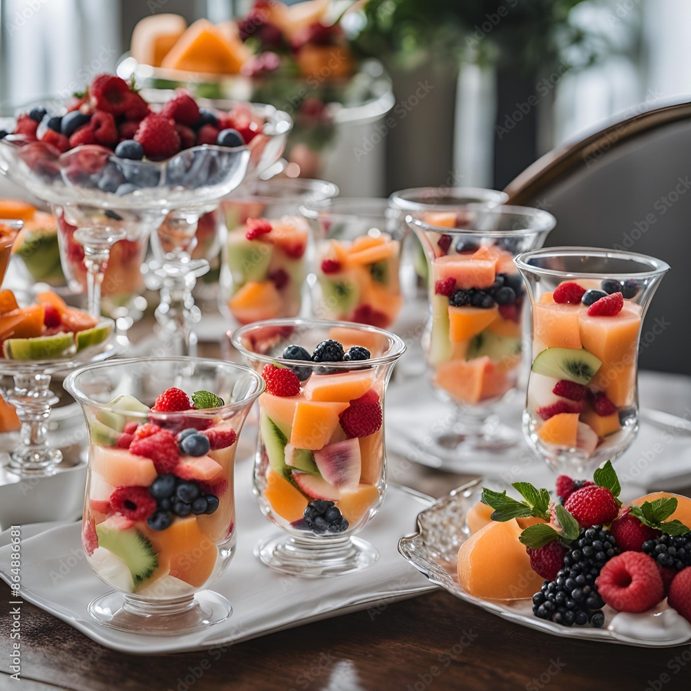 Elegant Fruit Salad Served in Individual Clear Cups with Fresh Berries
Elegant Fruit Salad Served in Individual Clear Cups with Fresh Berries