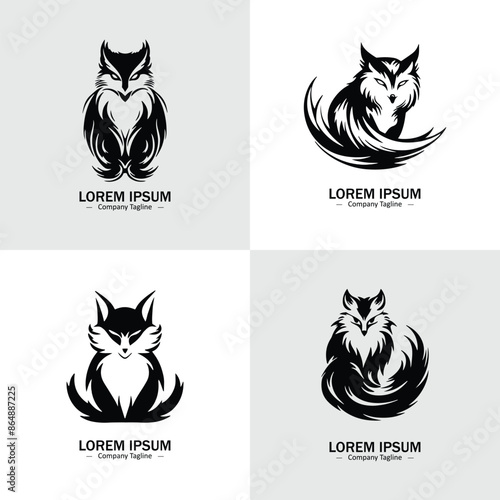 Set of Abstract Owl or Fox silhouette logo icons, with a white background for your company, the owl or fox logo design ideas