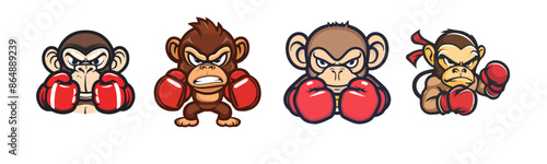 set of monkey with boxing gloves vector