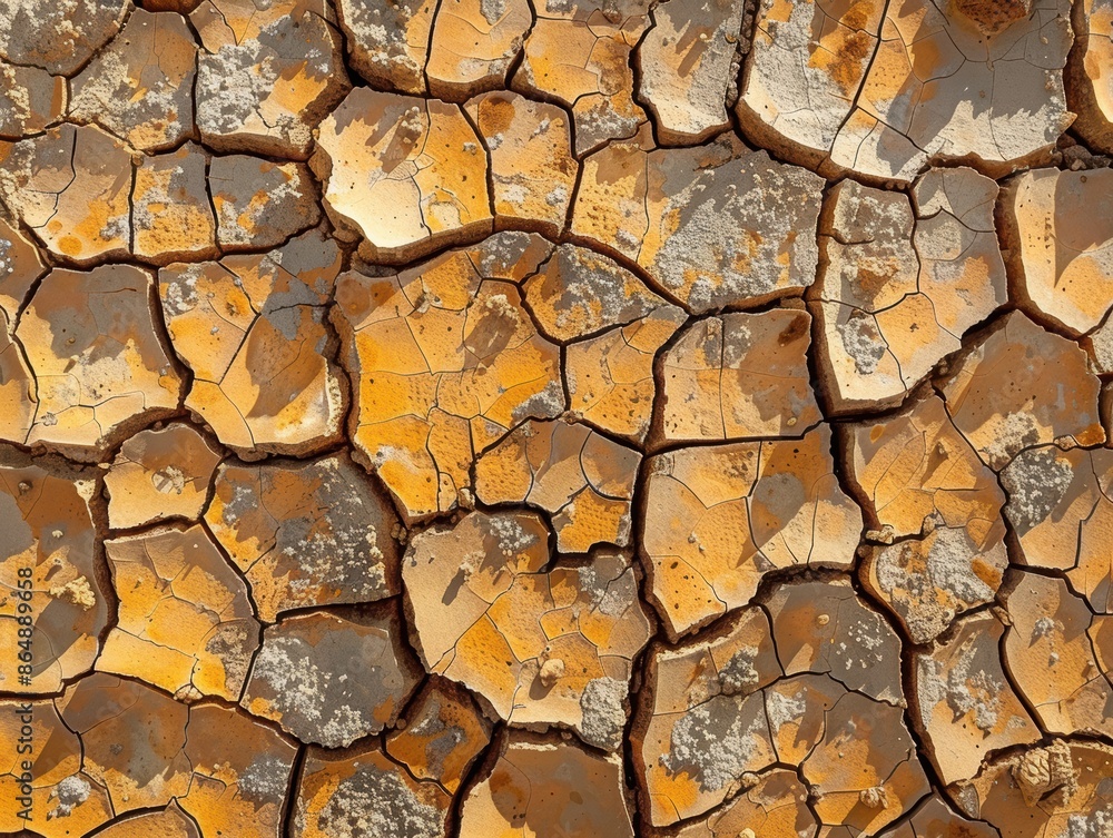 Close-up view of cracked desert ground with intricate patterns. Close-up view of cracked desert ground with intricate patterns.