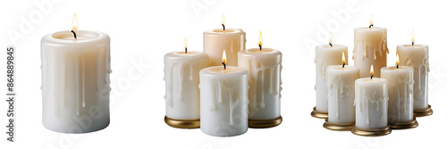 White wax burning candles isolated on transparent background photo