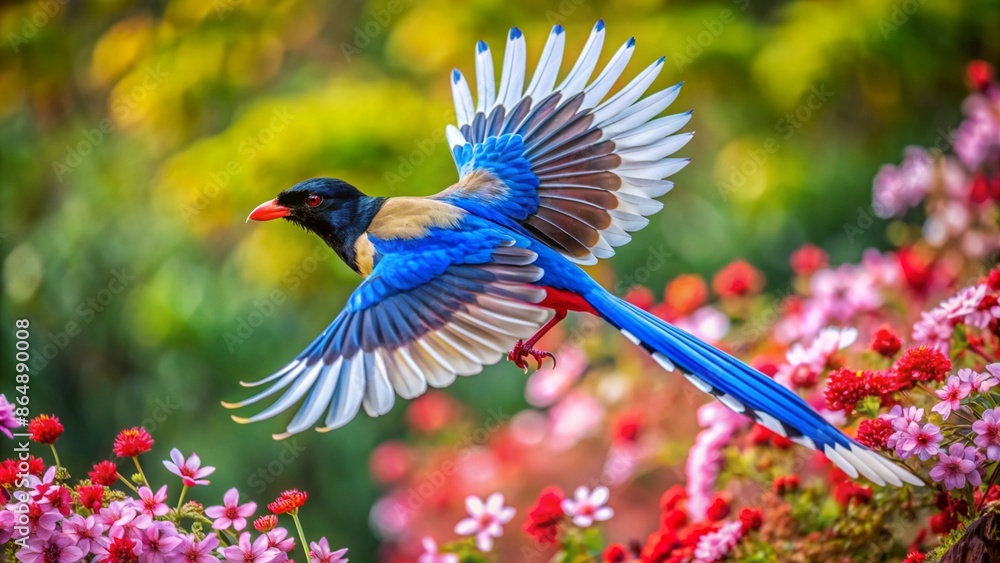 Fototapeta premium Red billed Blue Magpie bird