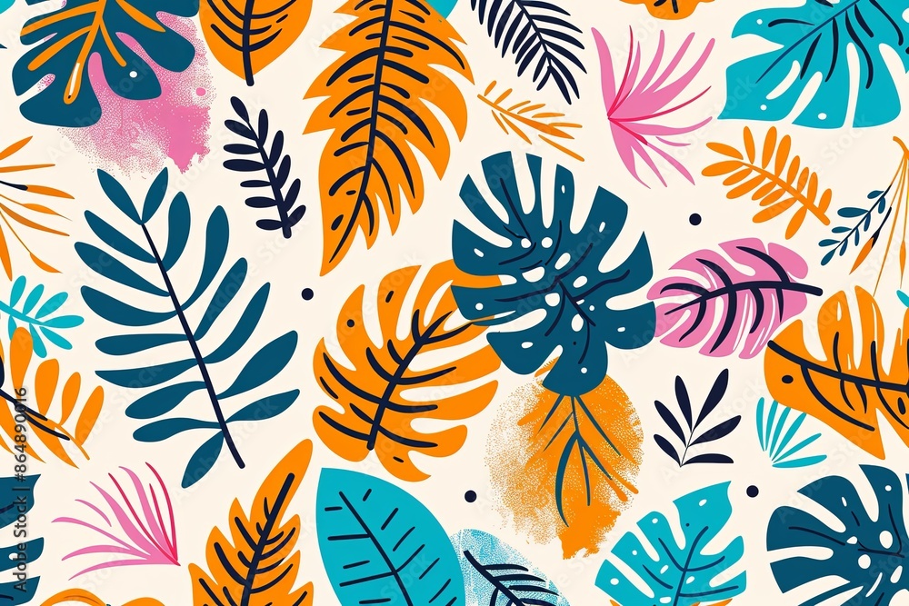 tropical leaves hand drawn doodle style on white background tropical leaves hand drawn doodle style on white background