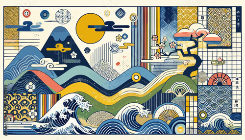 Concept of Japanese Ukiyo-e imagery. Vector illustration.