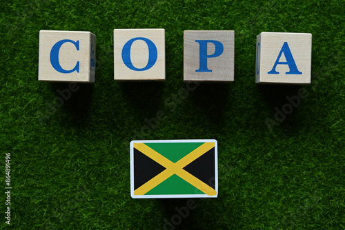 The flag of the Jamaica national team is a participant in America's Cup Soccer. 2024 Copa America. photo