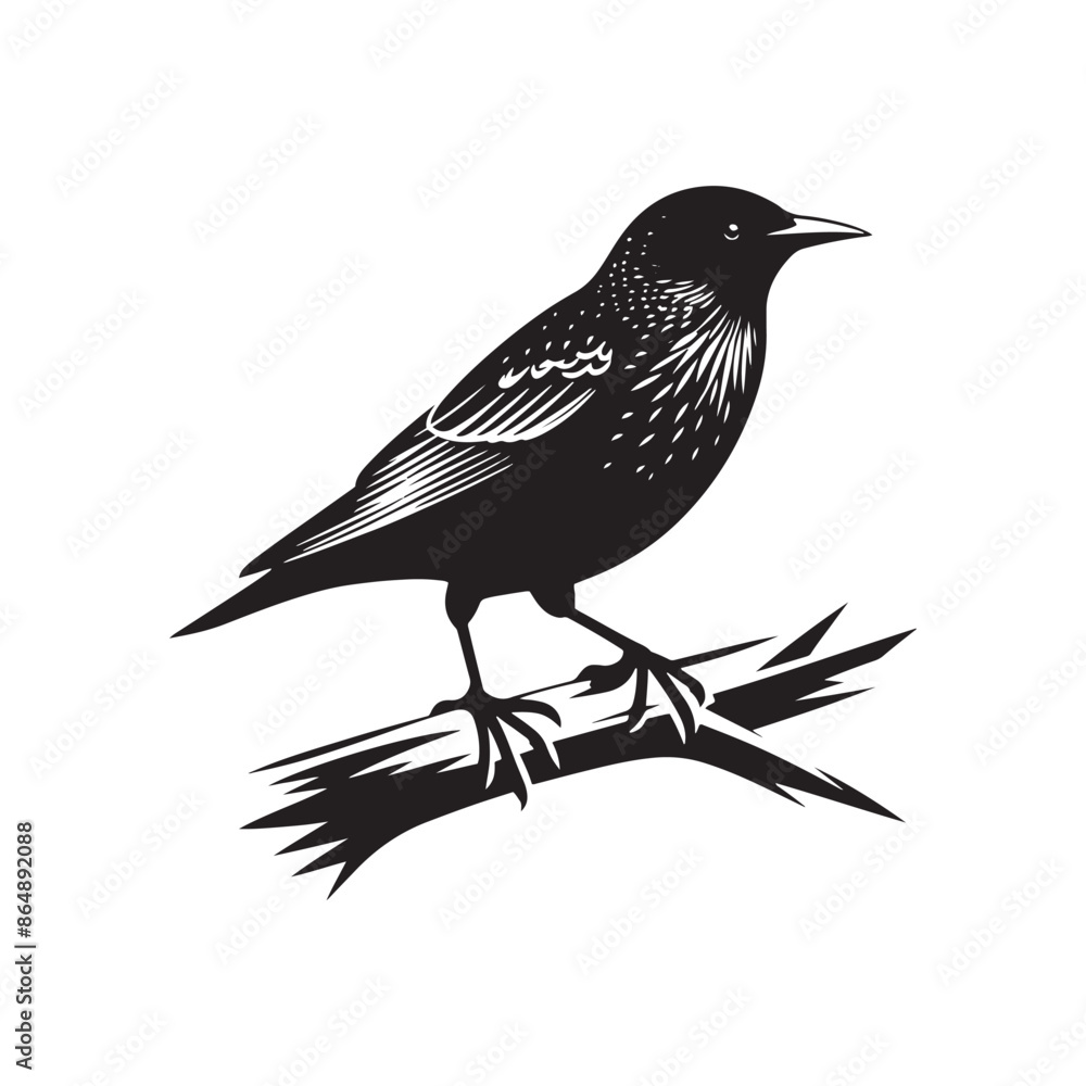 Obraz premium Starling Bird Vector Silhouette - Starling Bird Design - Starling Bird Illustration.