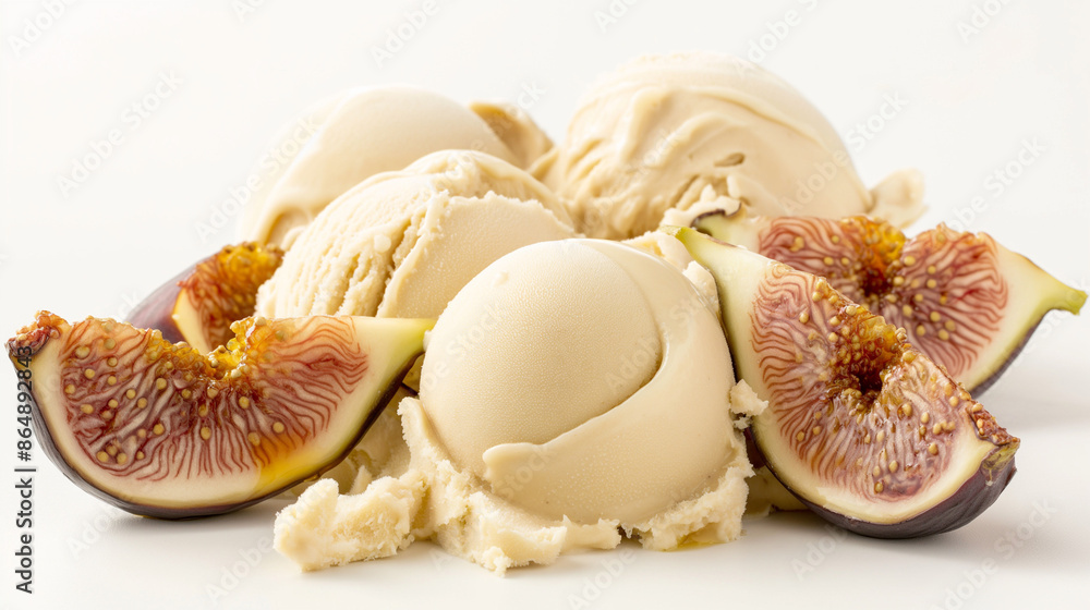 Elegant fig and honey ice cream, an image of elegant fig and honey ice cream, its rich color and chunks of fig enhanced by sweet honey, set against a white background Elegant fig and honey ice cream, an image of elegant fig and honey ice cream, its rich color and chunks of fig enhanced by sweet honey, set against a white background