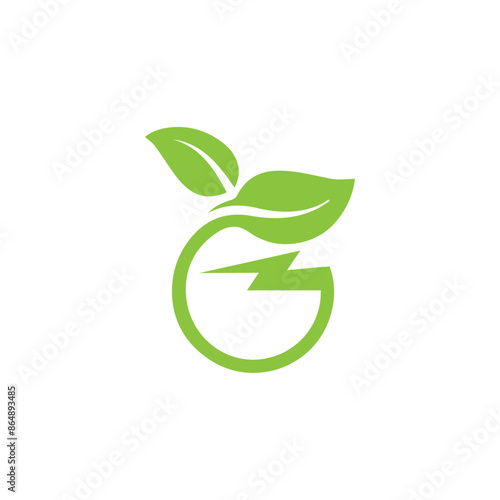 green electrical energy logo, green leaf representing green energy  Vector Illustration electrical circle with green leaf energy logo