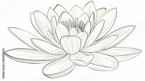 Cartoon lotus flower, outlined for coloring, on a white background.