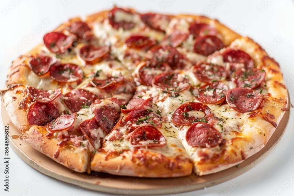 photo of a delicious-looking pepperoni pizza on white background photo of a delicious-looking pepperoni pizza on white background