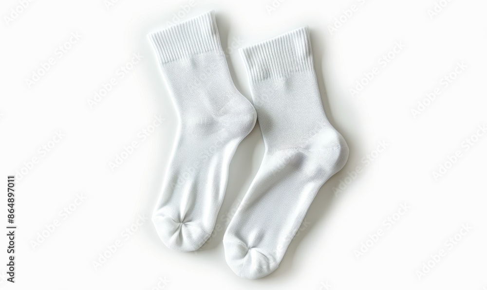 White socks isolated on a white background, in a top view. Ankle cotton socks for man, woman or kids in the style of sporty soccer and basketball socks Digital illustration White socks isolated on a white background, in a top view. Ankle cotton socks for man, woman or kids in the style of sporty soccer and basketball socks Digital illustration