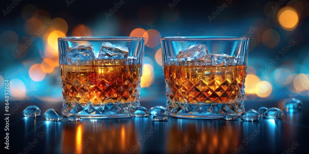 Two Glasses of Whiskey on a Bar Counter Two Glasses of Whiskey on a Bar Counter