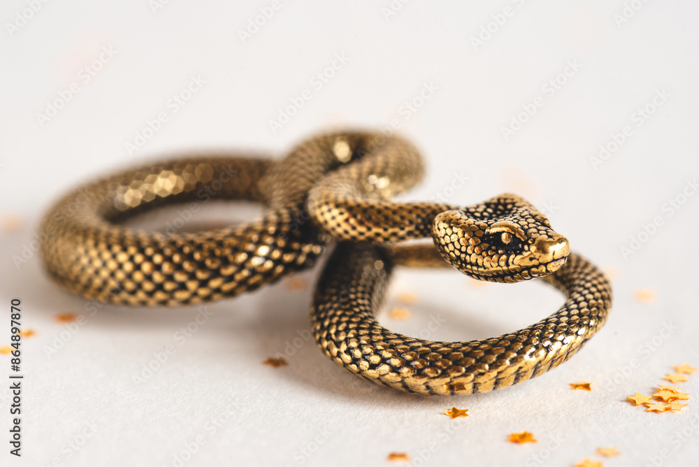 Bronze snake figurine on a white background. The symbol of 2025. Happy Chinese New Year. Bronze snake figurine on a white background. The symbol of 2025. Happy Chinese New Year.