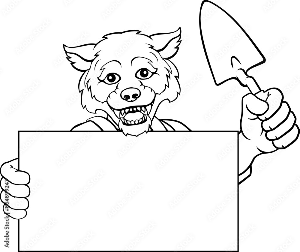 Fototapeta premium Bricklayer Wolf Trowel Tool Handyman Mascot