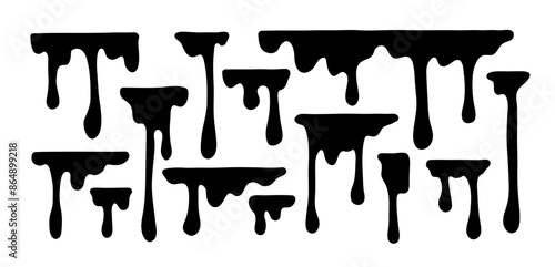 Liquid or paint drips. Set of vector ink silhouettes.