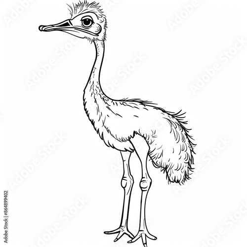 Cartoon ostrich, outlined for coloring, on a white background. photo