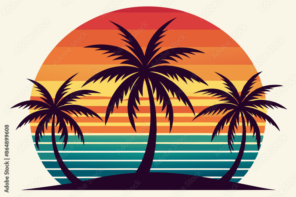 Tropical sunset with palm trees vector illustration, Retro and vintage summer vibes t-shirt design with palm tree
Tropical sunset with palm trees vector illustration, Retro and vintage summer vibes t-shirt design with palm tree