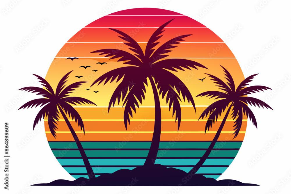 Tropical sunset with palm trees vector illustration, Retro and vintage summer vibes t-shirt design with palm tree
Tropical sunset with palm trees vector illustration, Retro and vintage summer vibes t-shirt design with palm tree