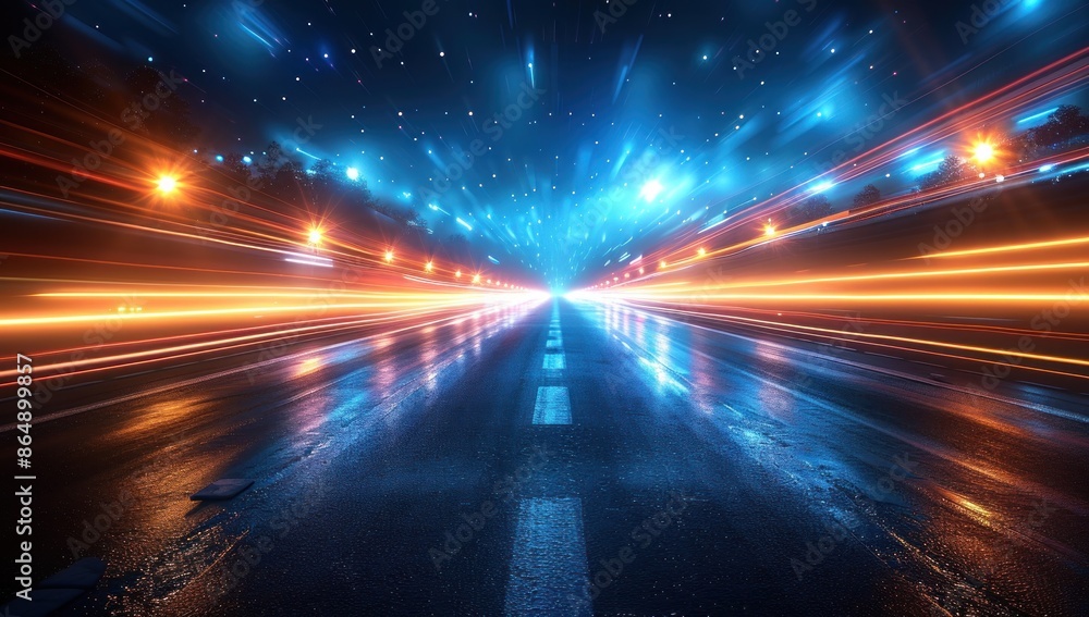 Night Road with Light Trails Night Road with Light Trails
